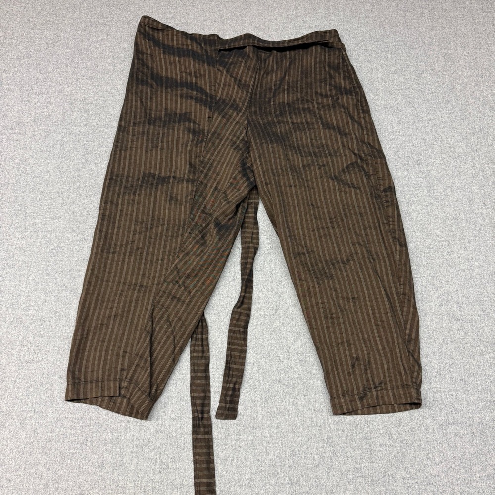Oska | Striped Cropped Tie Belt Pants | 2 | Brown | Wide Leg Abstract Art 0368